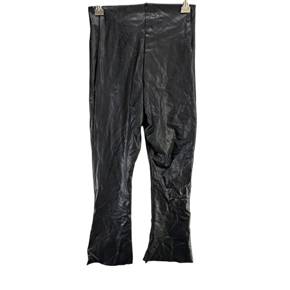 Commando Flare Crop Pull On Pants Women S Black Faux Leather Glossy Vegan Rocker - Picture 5 of 11